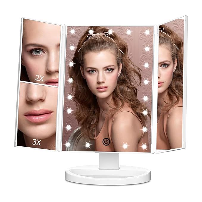 Amazon.com : FASCINATE Trifold Vanity Mirror with Lights, Lighted Makeup Mirror 2X/3X Magnificati... | Amazon (US)
