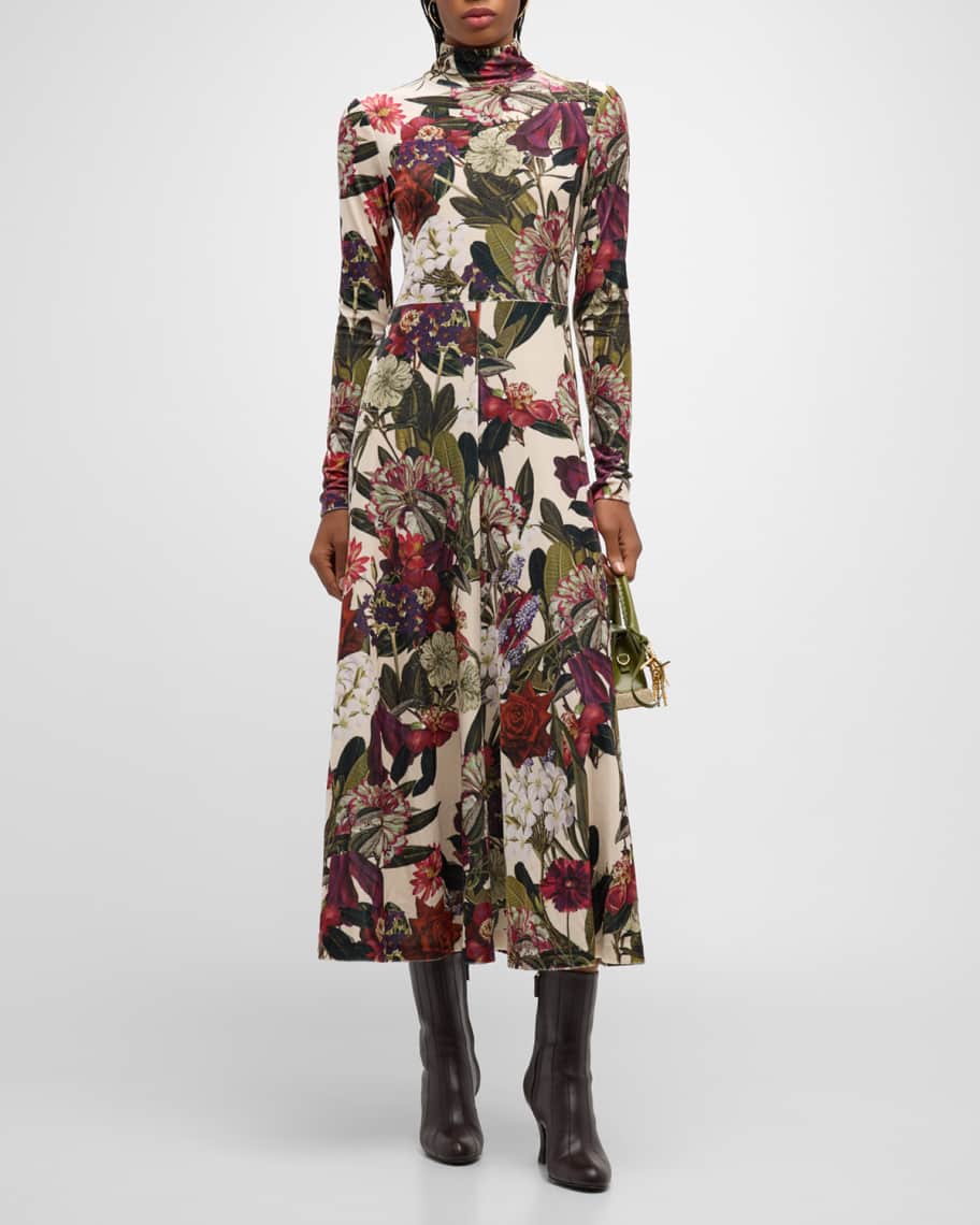 Agata Mock-Neck Long-Sleeve Floral Maxi Dress | Neiman Marcus