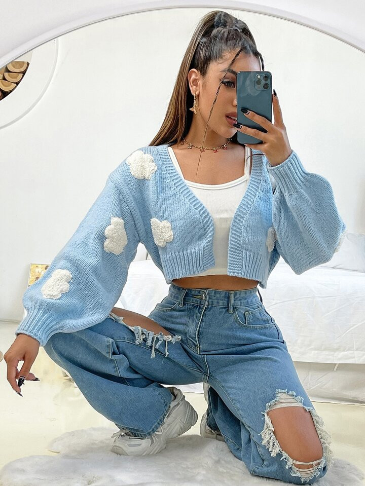 SHEIN Qutie Clouds Pattern Cardigan Without Camisole | SHEIN