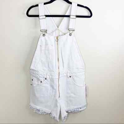 Free People Women's Sunkissed Off White Denim Short Overalls Shortalls Size 8  | eBay | eBay US