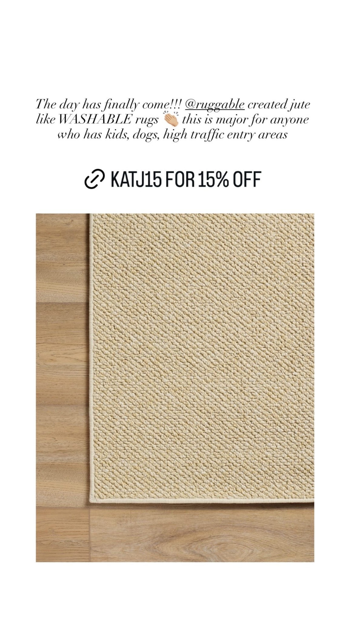 Ruggable code KATJ15 for washable jute like rug.

#LTKHome #LTKSeasonal #LTKSaleAlert