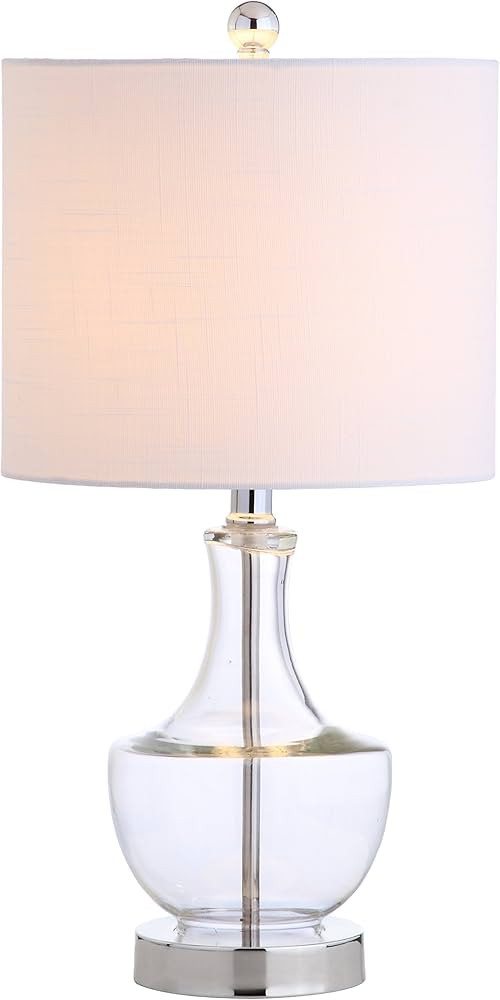 JONATHAN Y 20" Clear Glass Mini Table Lamp, Modern Bedside Lamp for Bedroom, White Linen Drum Sha... | Amazon (US)