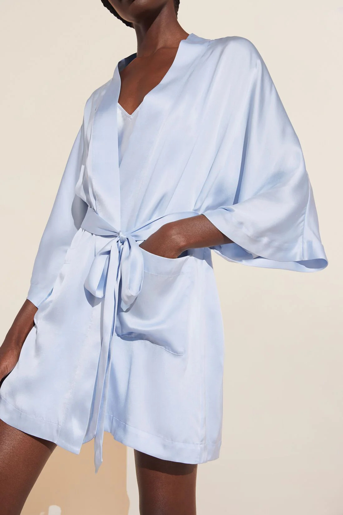 Inez Washable Silk Short Robe - Powder Blue | Eberjey
