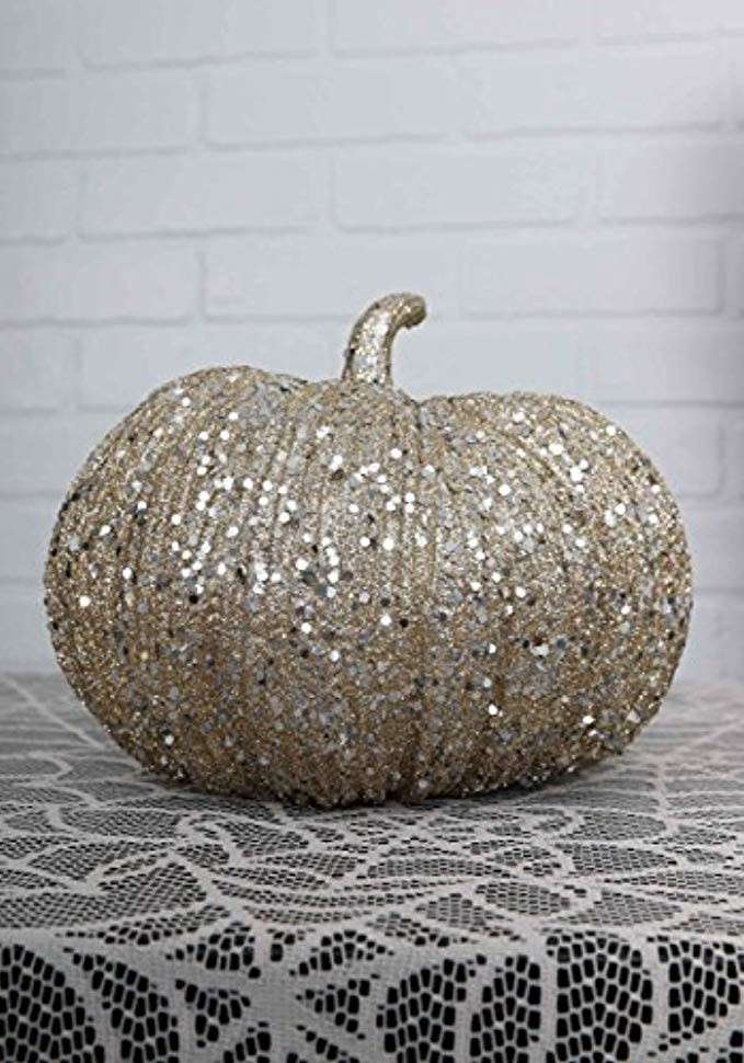 K&K Interiors 8 Inch Champagne Glitter Pumpkin Standard | Amazon (US)