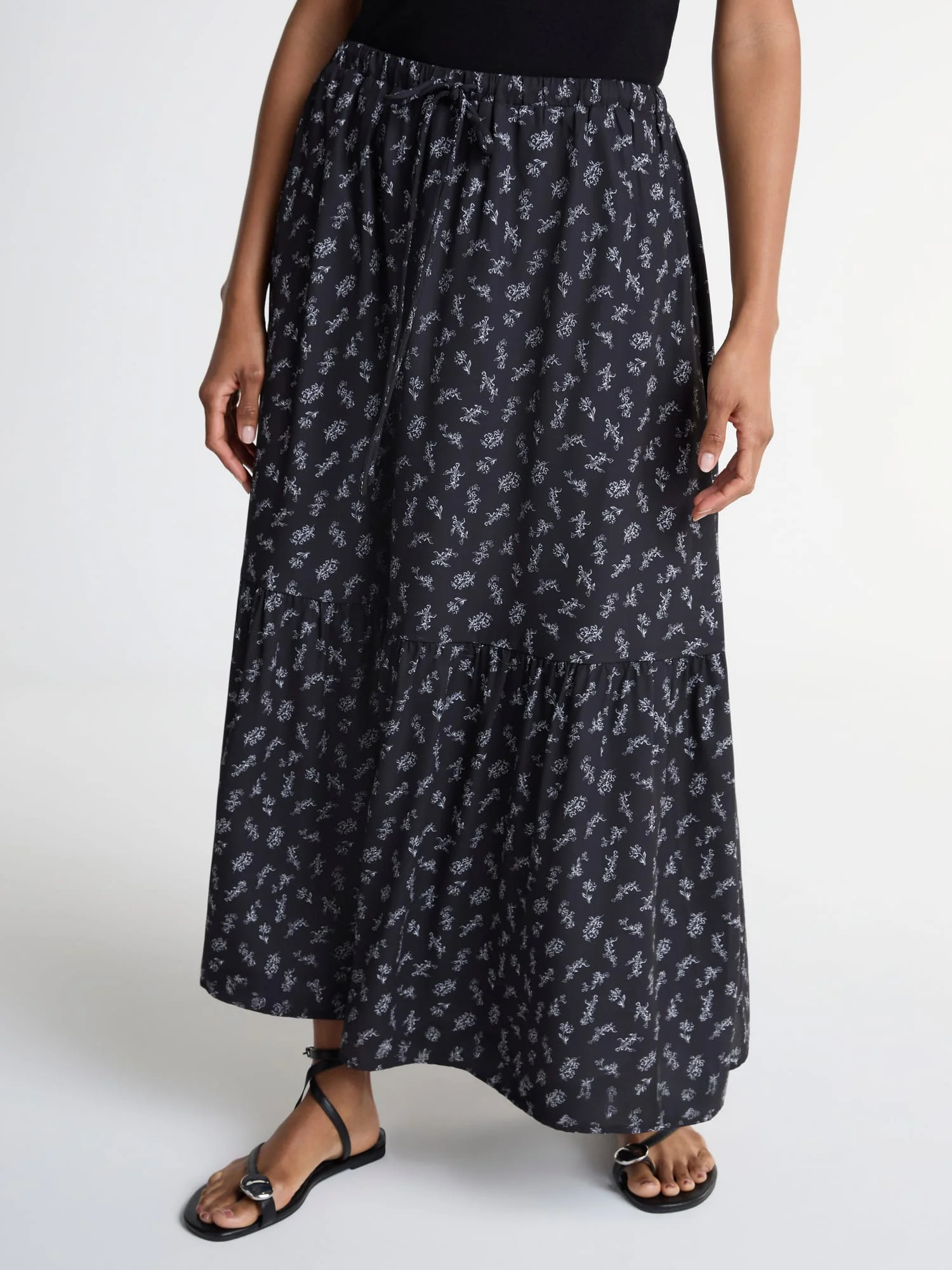 Scoop Women’s and Women’s Plus Tiered Maxi Skirt with Tie Waist, Sizes XS-4X | Walmart (US)