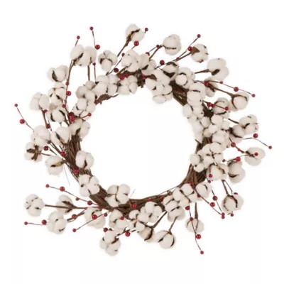 Glitzhome 22" Cotton Berries Wreath in White | Bed Bath & Beyond