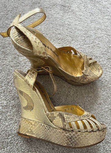 Terry De Havilland, Gold Toned Leather, Wedge Platform Sandals, EU37 (UK4) | eBay UK