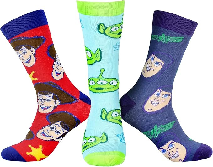 Disney Toy Story Socks Woody Buzz Lightyear Aliens Character Men's 3 Pack Mid-Calf Adult Crew Soc... | Amazon (US)