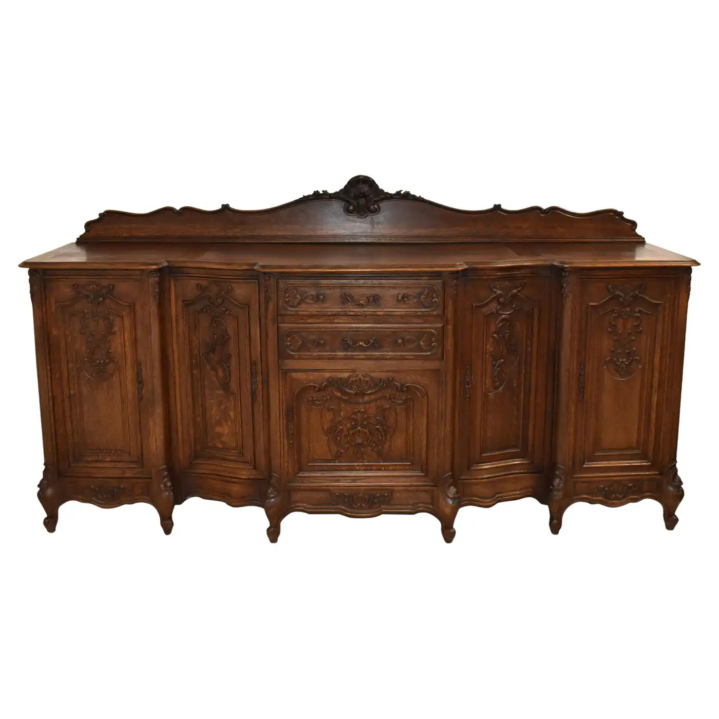 Louis XV Long Oak Breakfront Sideboard | 1stDibs