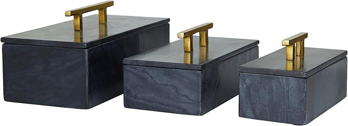 Deco 79 Marble Box with Gold Handle, Set of 3 12", 10", 8"W, Black | Amazon (US)