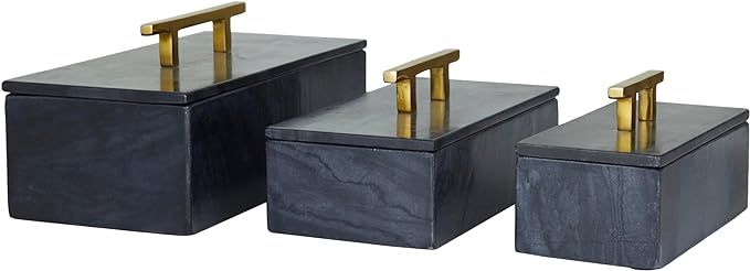 Deco 79 Marble Box with Gold Handle, Set of 3 12", 10", 8"W, Black | Amazon (US)