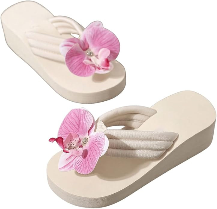 Verdusa Women's 3D Floral Platform Sandals Holiday Wedge Sandals Beach Flip Flops | Amazon (US)