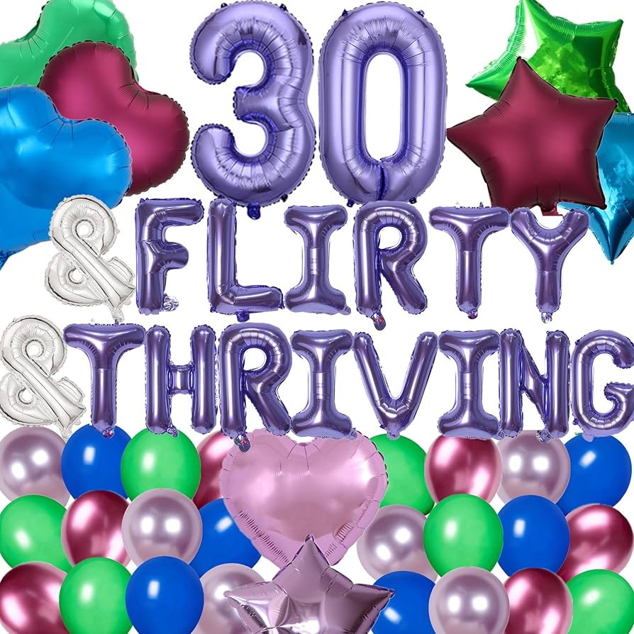 52 Pieces 30 & Flirty & Thriving Birthday Party Decorations 30th Birthday Banner Purple Number Ba... | Amazon (US)