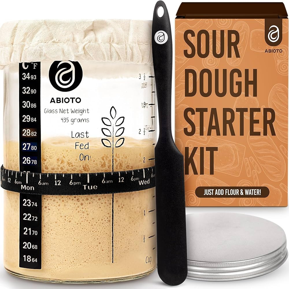 Sourdough Starter Jar Kit with 34 oz Glass Jar – Extra Thermometer Strips and Breathable Covers... | Amazon (US)