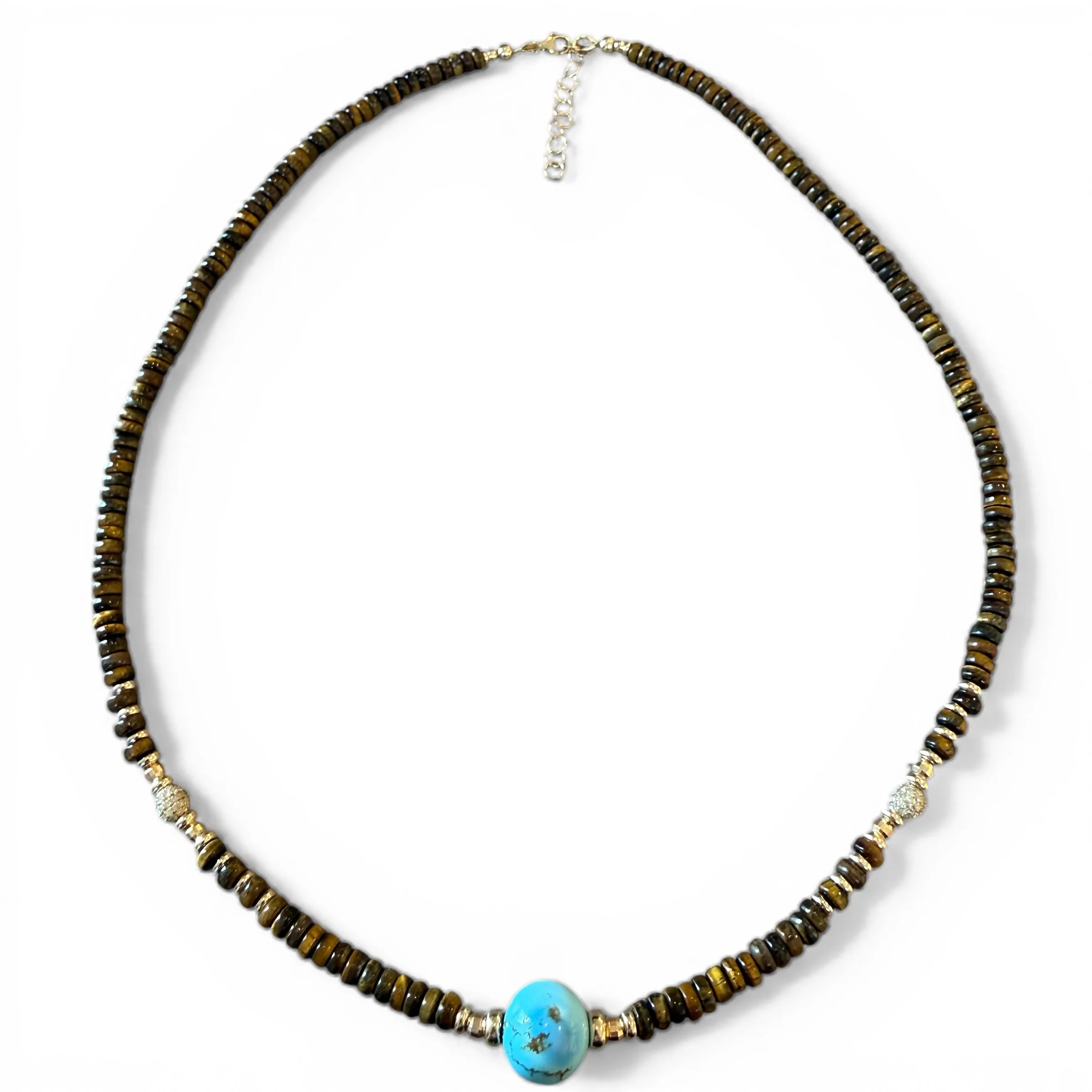 TIGERS EYE, TURQUOISE AND DIAMOND BEAD NECKLACE – SHAKTI | SHAKTI JEWELRY