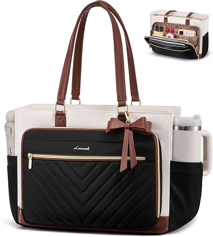 LOVEVOOK Teacher Tote Bag for Women, Work Laptop Bag Gift with Large Cup Holder, Quilted Nurse Ba... | Amazon (US)