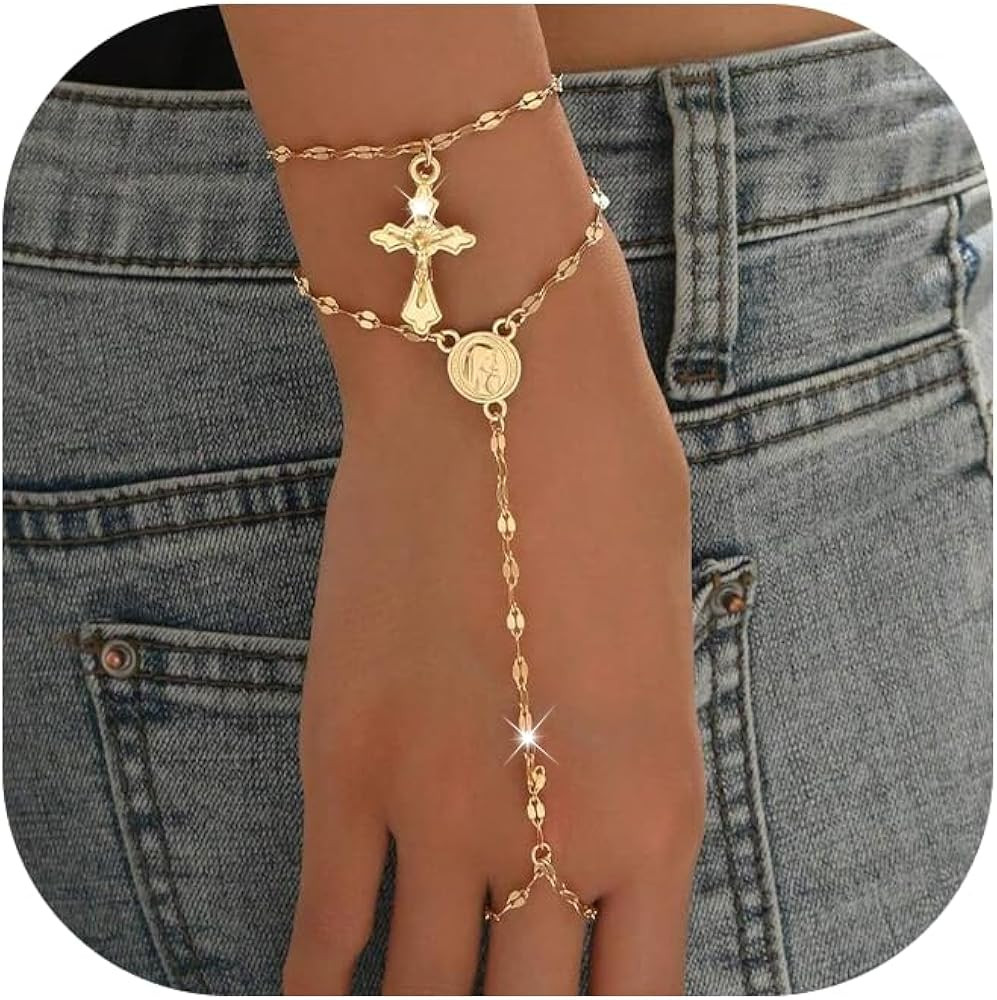 YEEZII Gold Hand Chain Bracelets for Women, 2 Pcs 14k Gold Plated Cubic Zirconia Link Chain Brace... | Amazon (US)