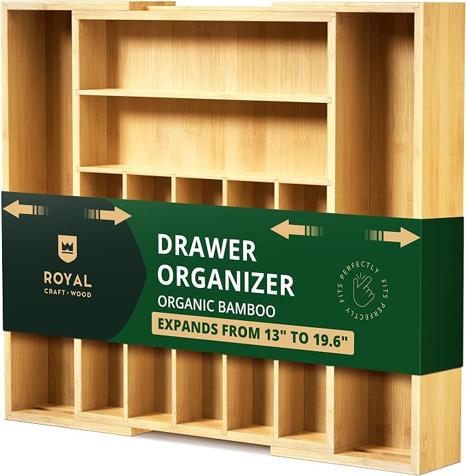 Luxury Bamboo Kitchen Drawer Organizer - Silverware Organizer - Utensil Holder and Cutlery Tray w... | Amazon (US)