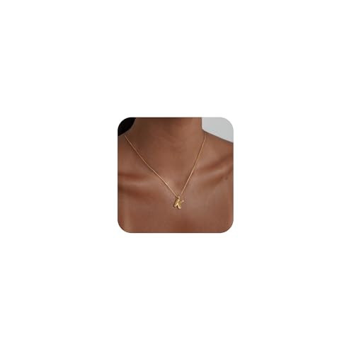 FICXOR Bubble Letter Necklace Gold, 14K Gold Plated Bubble Necklace Dainty Initial Necklaces for Women Simple Gold Charm Necklace Cute Name Necklace Personalized Trendy Jewelry Gifts for Women | Amazon (US)