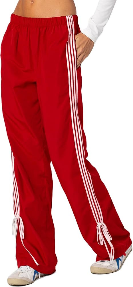 KMBANGI Women Striped Track Pants Elastic Waist Straight Leg Sweatpants Joggers Wide Leg Side Str... | Amazon (US)