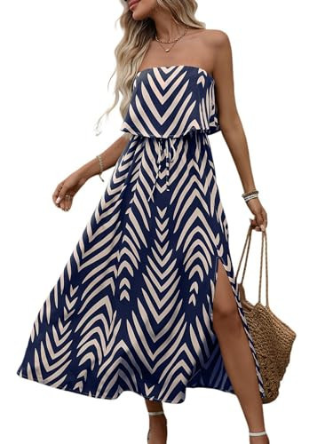 Maxi Dresses for Women 2026 Ruffle Casual Summer Wedding Guest Hem Beach Prom Floral Off The Shoulder Dress 7225 Navy Apricot S | Amazon (US)