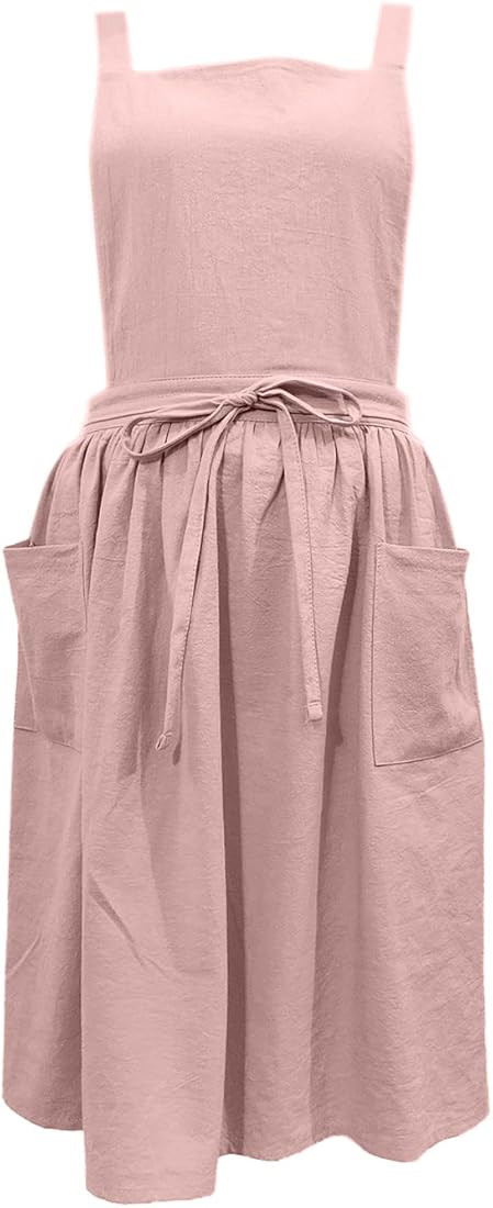 Women Girls Vintage Apron Gardening Works Cross Back Pinafore Dress | Amazon (US)