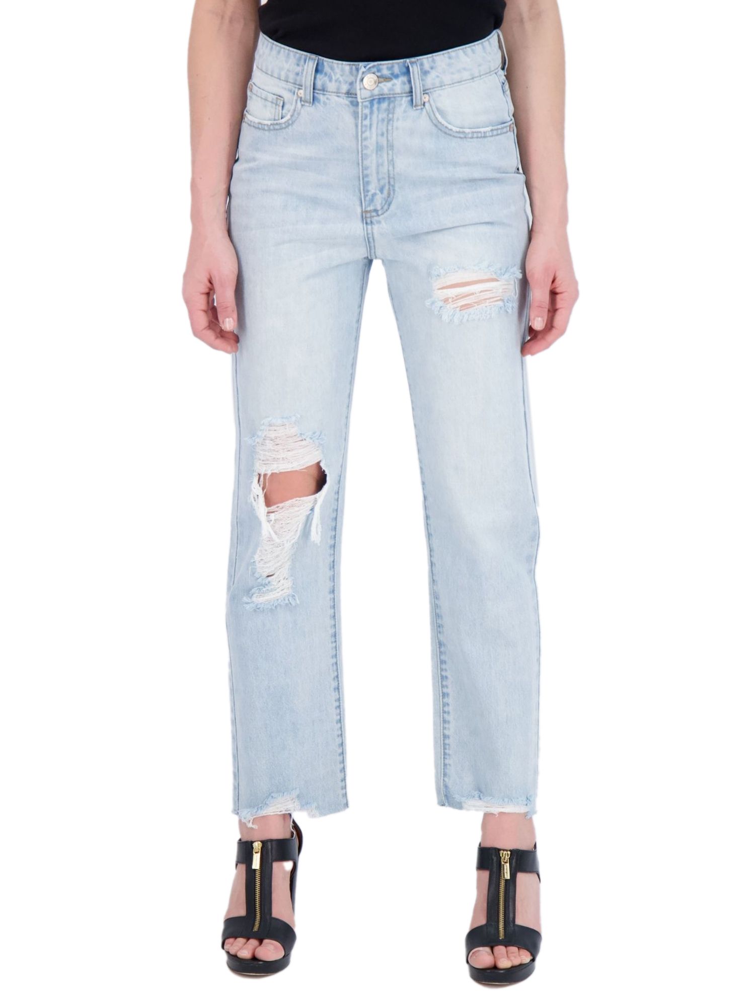 Gogo Jeans Juniors Straight Leg Jean with Knee Cutout - Walmart.com | Walmart (US)