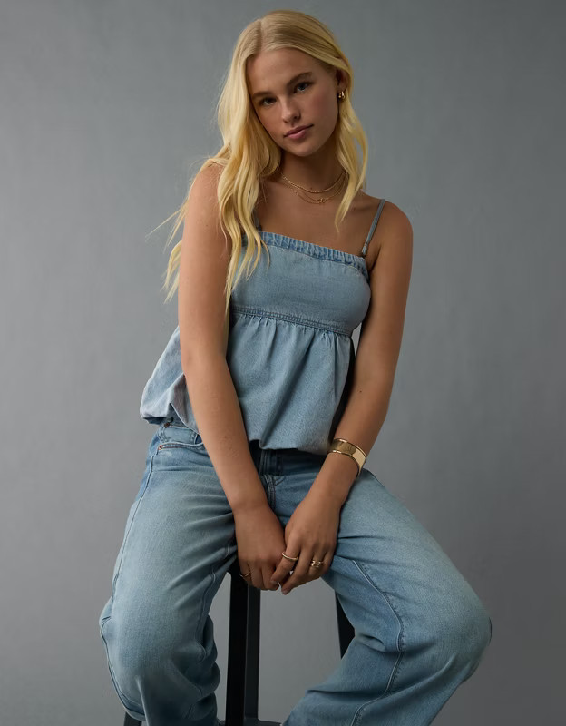 AE Denim Bubble Tube Top | American Eagle Outfitters (US & CA)