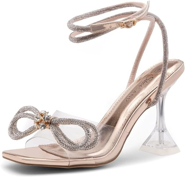 Shoe Land Womens SL-NAOMI Clear Heeled Sandals with Double Bowknots Open Toe Stiletto High Heel D... | Amazon (US)