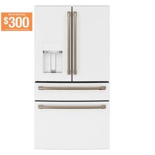 35.6 in. 27.8 cu. ft. Standard Depth Retro French Door Refrigerator in Matte White with LED Light... | The Home Depot