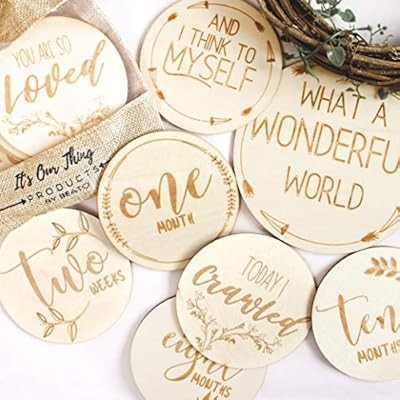 Wooden Baby Monthly Milestone Cards | Baby and Pregnancy Announcement | 13 Double-Sided Hand-Craf... | Amazon (US)