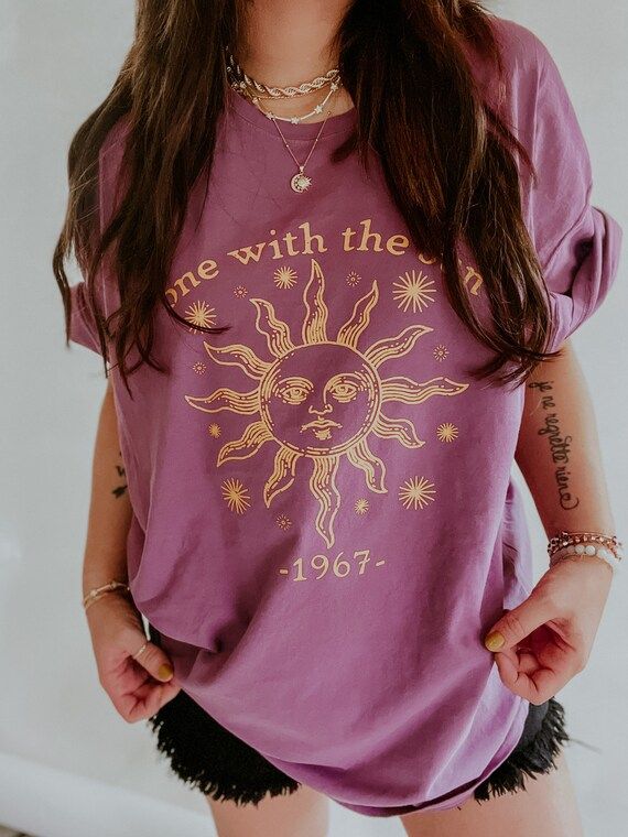One With The Sun Oversized Graphic Tee, Sun Moon shirt, Boho Tee, Oversized t-Shirt, comfort colo... | Etsy (US)