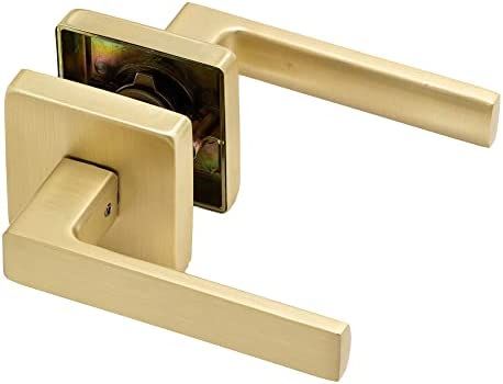 Linkaa Passage Door Handles Door Lever Gold Stain Brass for Hall or Closet, Keyless Door Lock, Sq... | Amazon (US)