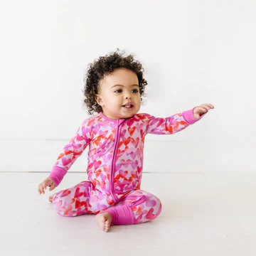 Pink Watercolor Hearts Bamboo Viscose Zippy | Little Sleepies