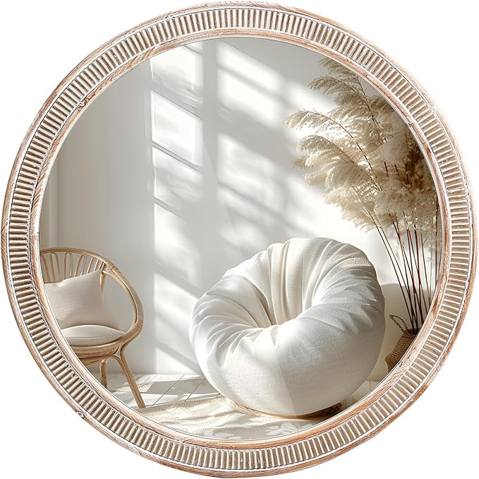 Round Wall Mirror, 30 Inch Rustic Wooden Circle Mirror Farmhouse Decorative Mirror for Bathroom, ... | Amazon (US)