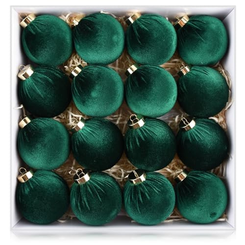 Velvet Ornaments for Christmas Tree Decorations - Emerald Green Christmas Ball Ornament for Indoor Holiday Decor - Shatterproof Xmas Bulbs Ornaments 80mm 3.15inch - Pack of 16 | Amazon (US)