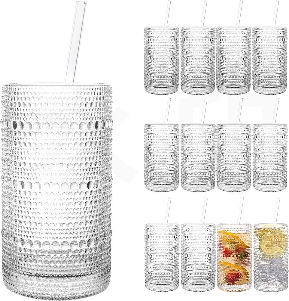 2024 Upgraded Large Capacity 16 oz/480 ml Hobnail Glasses Drinking Set of 12 - Heavy Vintage Glas... | Amazon (US)