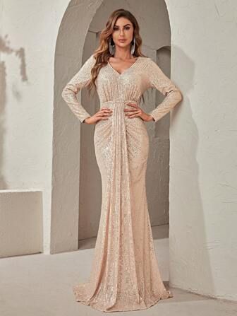 Giffniseti Draped Detail Sequin Formal Dress | SHEIN