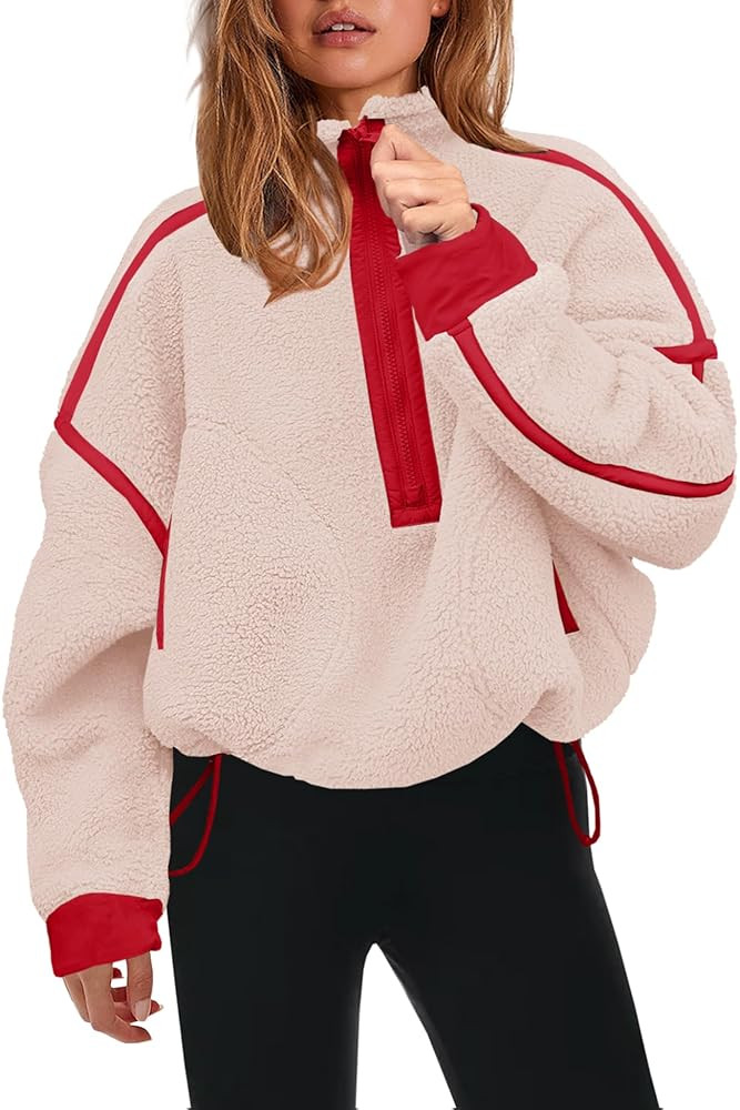 Panadila Womens Half Zip Sherpa Fleece Pullover Soft Oversized Sweatshirt with Pockets Warm Fuzzy... | Amazon (US)