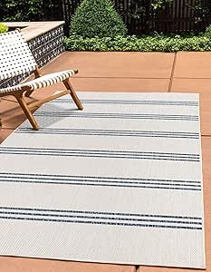 Unique Loom Outdoor Collection Area Rug - Anguilla (2' x 3' 1' Rectangle, Ivory/ Blue) | Amazon (US)