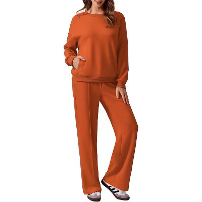 Pinspark Lounge Sets For Women Long Sleeve Crewneck Sweatshirts Drawstring Straight Leg Matching Sets Airport Travel Outfits-Orange-S | Target