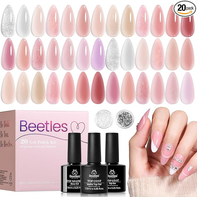 Beetles Nude Pink Gel Nail Polish Set - 25PCS 20 Colors Neutral Jelly Pink Sheer Milky White Gel ... | Amazon (US)