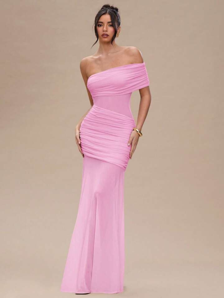 SHEIN BAE Women's Summer Solid Sexy See-Through Maxi Dress,Bodycon Dress | SHEIN