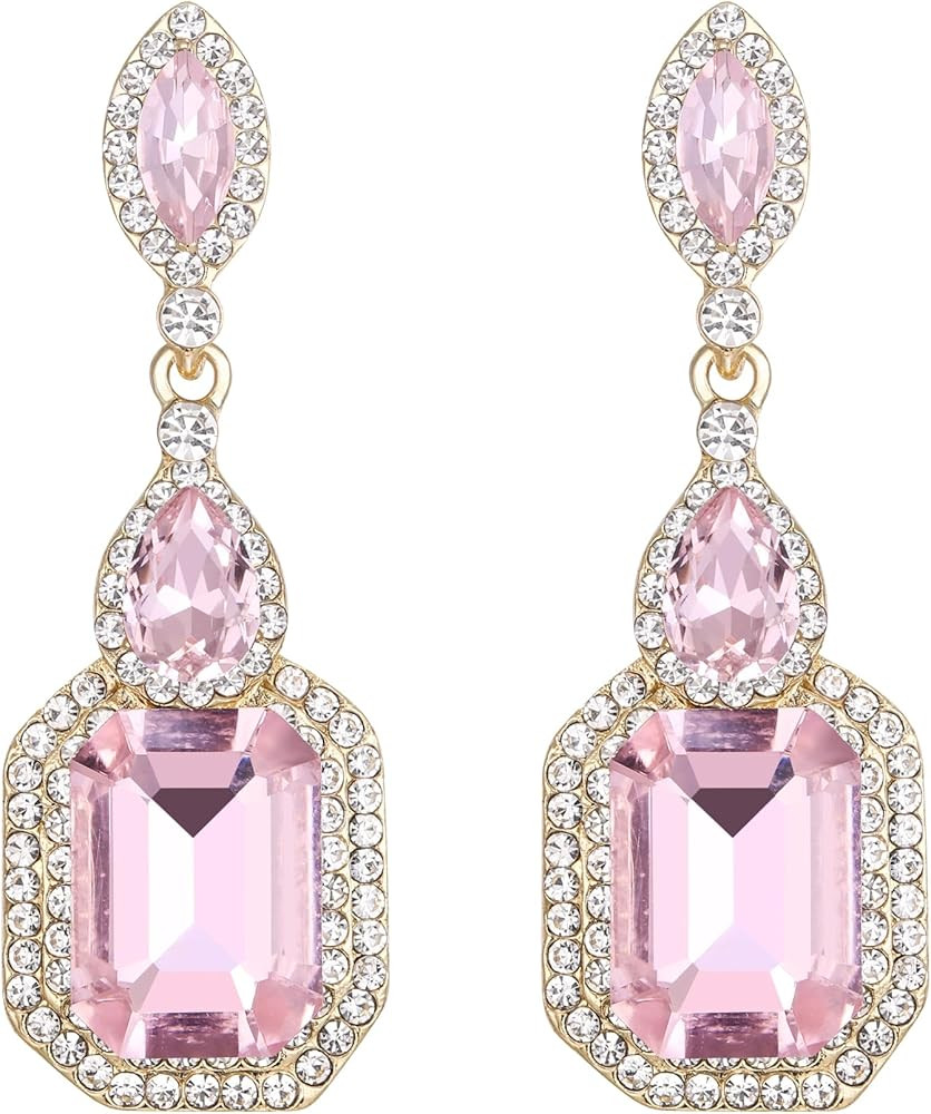 BriLove Women's Wedding Bridal Crystal Emerald Cut Infinity Figure 8 Chandelier Dangle Earrings | Amazon (US)