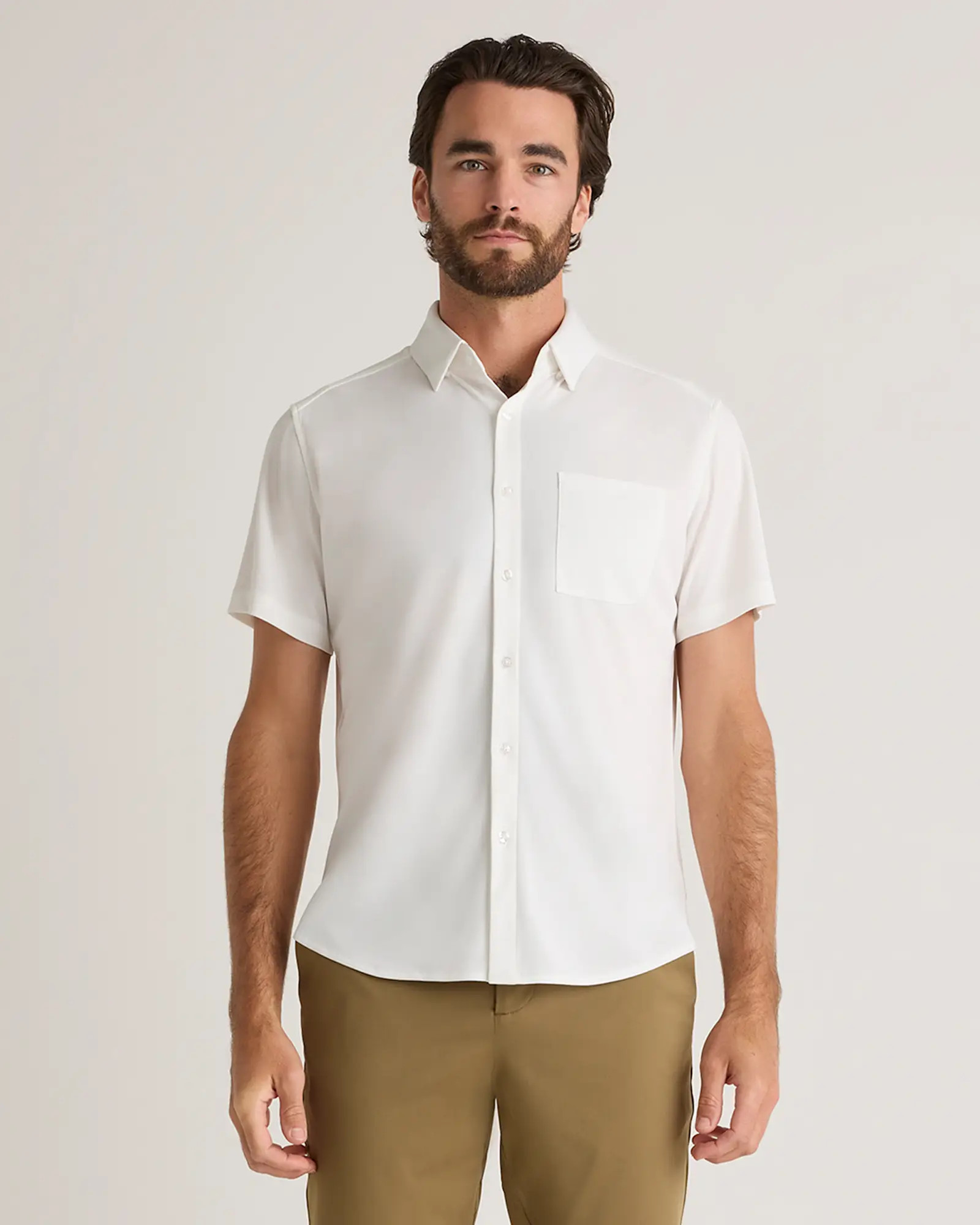 White Commuter Stretch Pique Short Sleeve Button Down | Quince