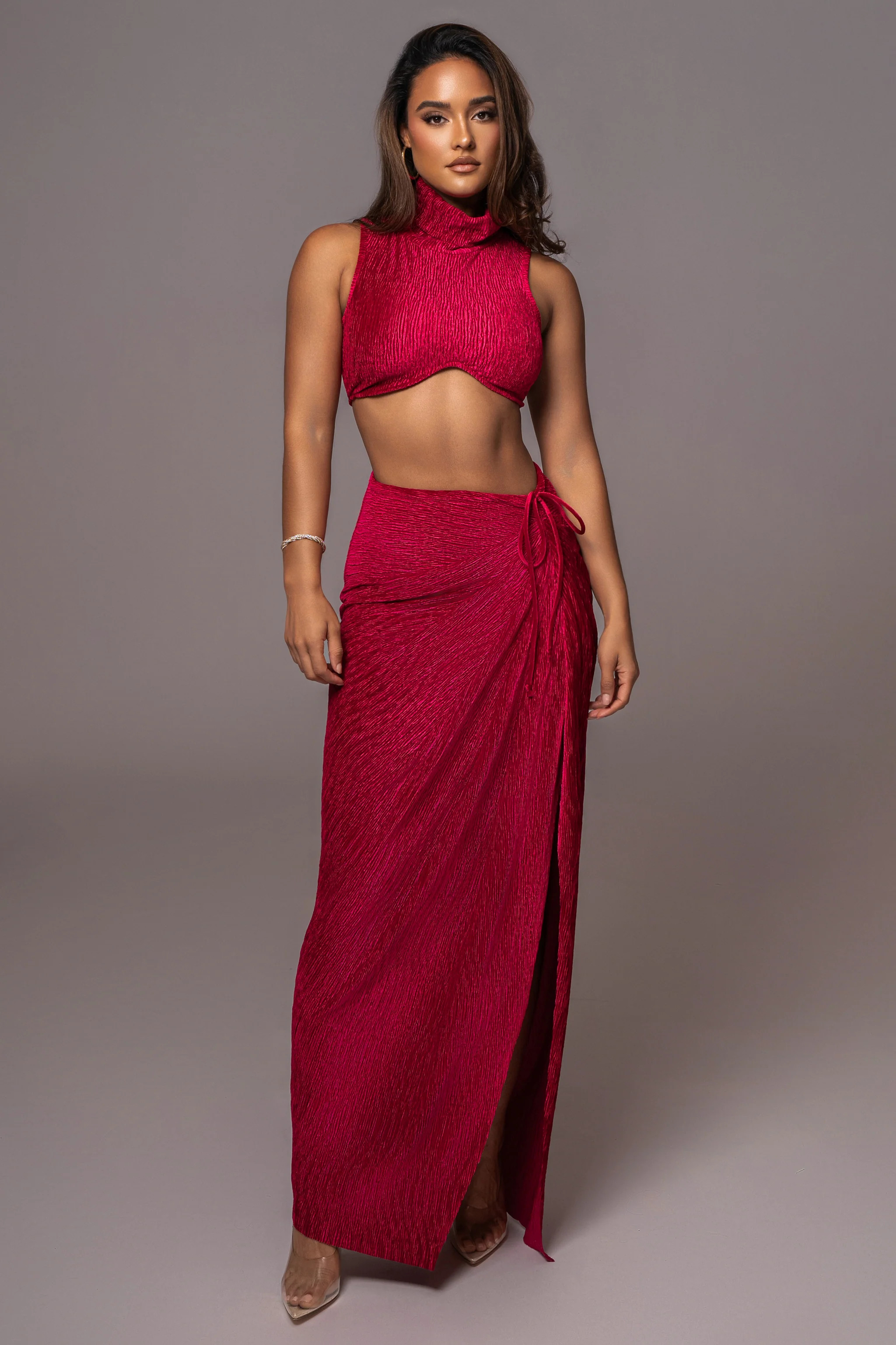 Red Chosen One Velvet Skirt Set | JLUXLABEL
