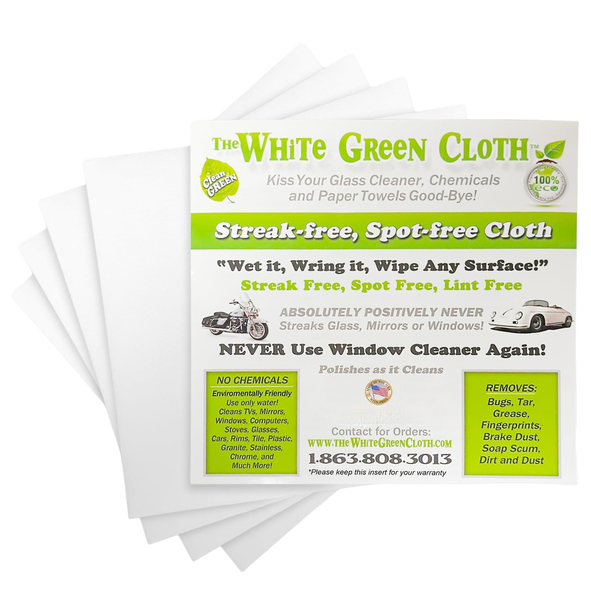 The White Green Cloth 4-Pack Reusable Cleaning Cloths for Streak-Free Windows, Mirrors & All-Purp... | Amazon (US)