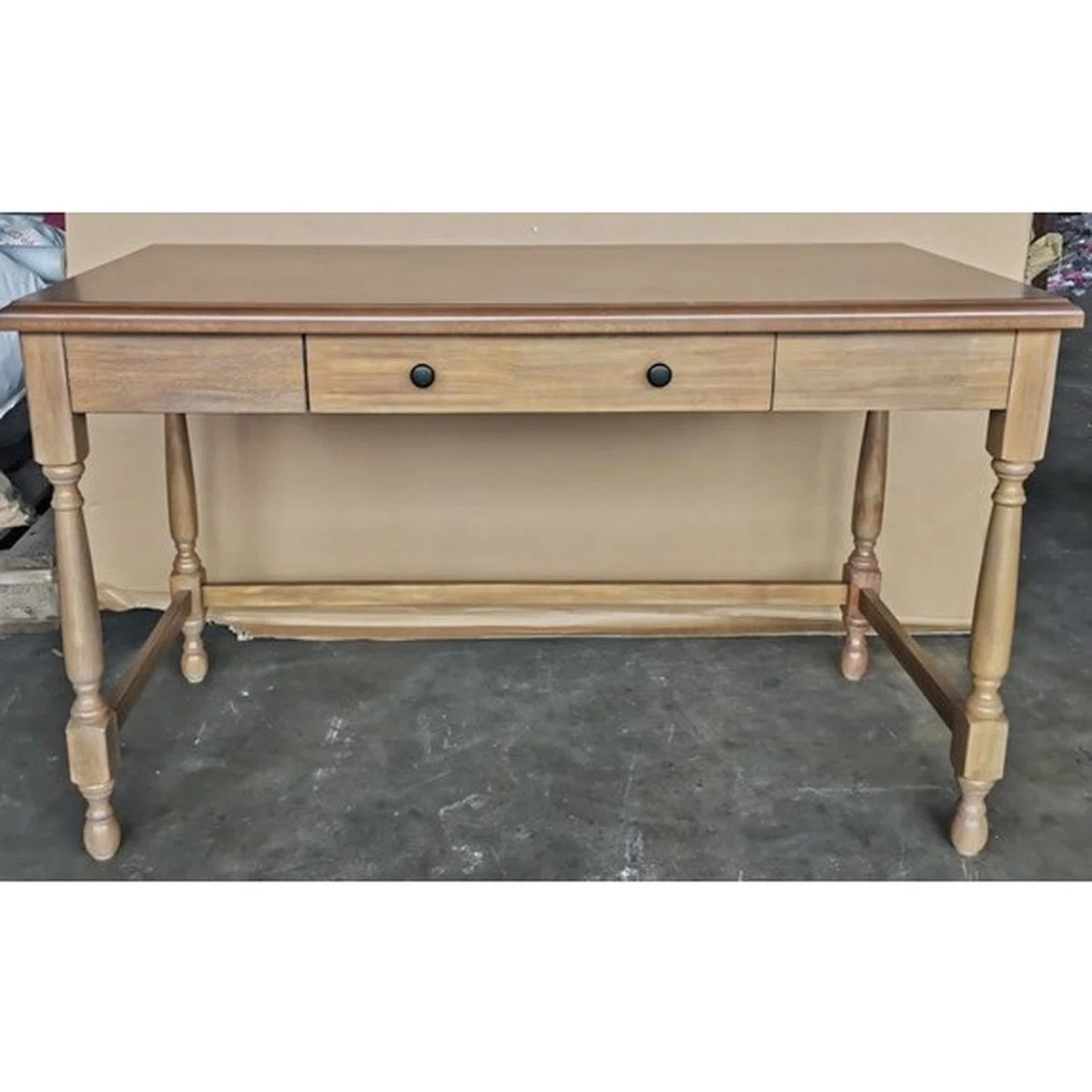 Natural Reclaimed Solid Wood Desk With Turned Legs And Space Optimization Metal Glide Drawer Char... | Wayfair North America