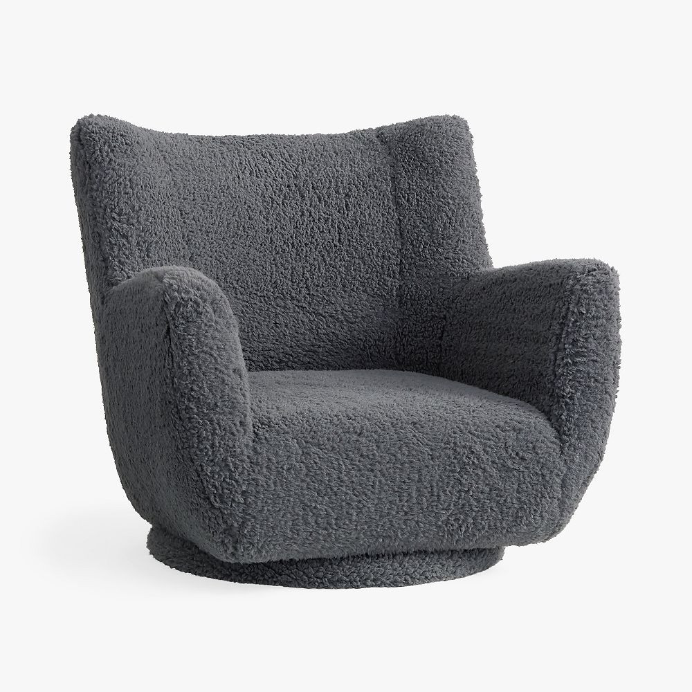 Sherpa Charcoal Lennon Low Swivel Lounge Chair | Pottery Barn Teen