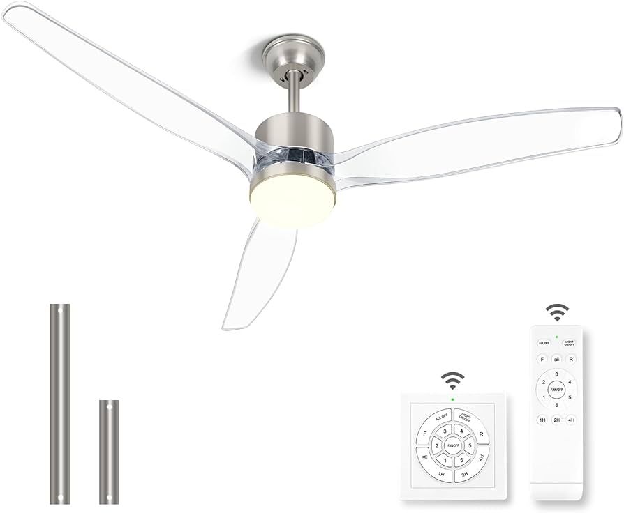 Clear Fan Blades Ceiling Fan with Light, 52 Inch Brushed Nickel Transparent Ceiling Fans with Lig... | Amazon (US)